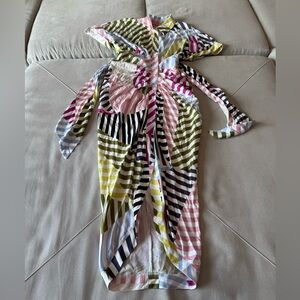 Lilly’s Kloset Women’s Pink Green Blue & Tan Striped Maxi Dress